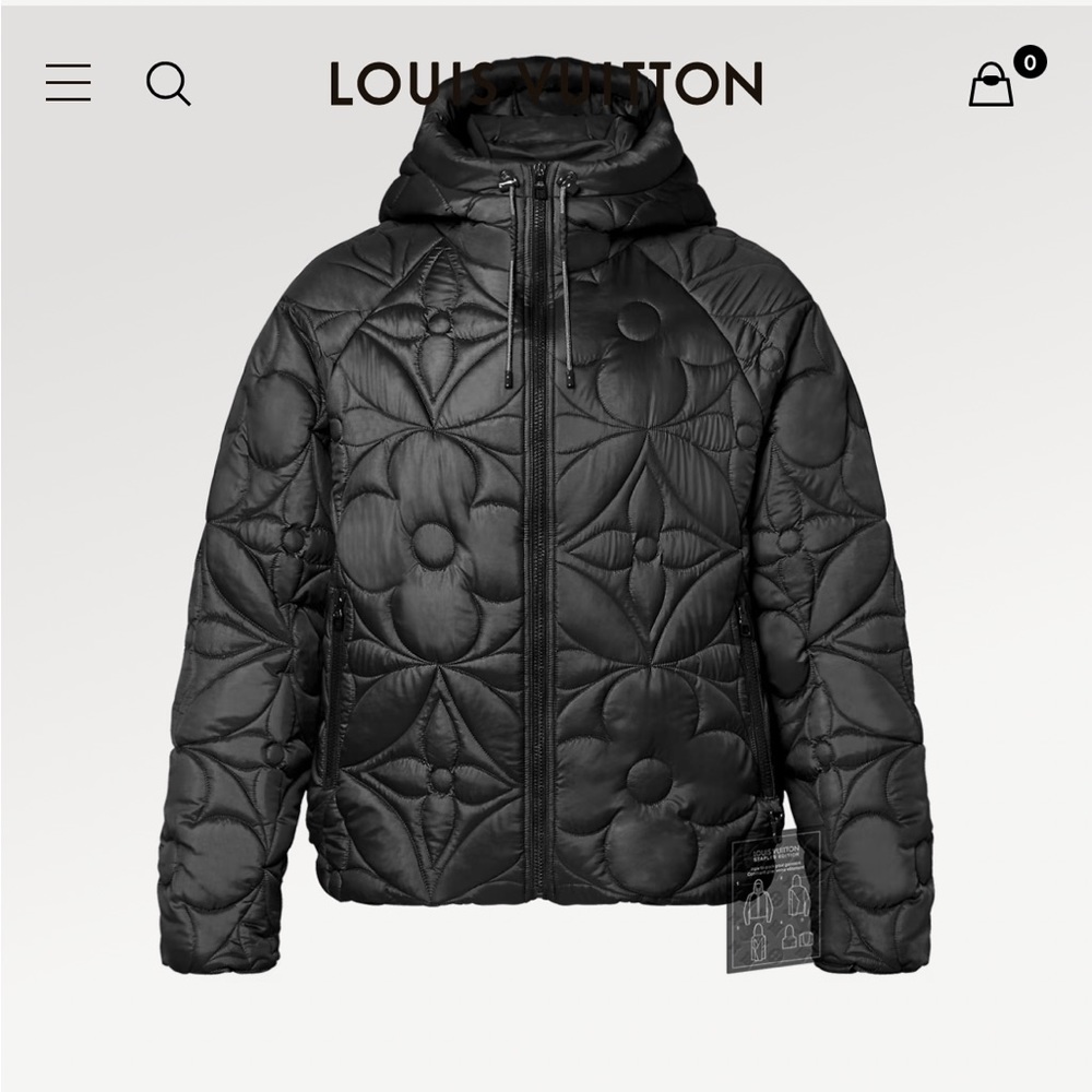 LVSE Flower Quilted Hoodie Reversible Jacket, sz 50, Black - Authentic NWOT